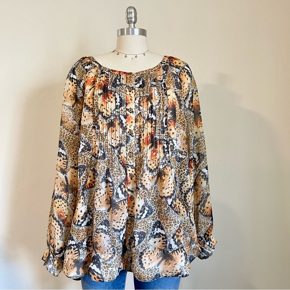 Cheetah and Butterfly Print Flowy Chiffon Blouse